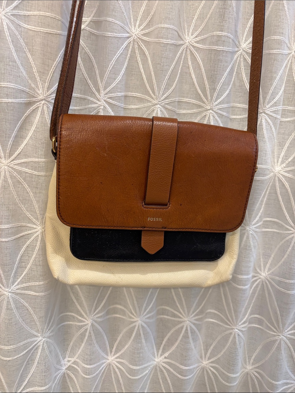 Fossil Tri-Tone Leather Crossbody in Brown, Black, Cream - Picture 13 of 13